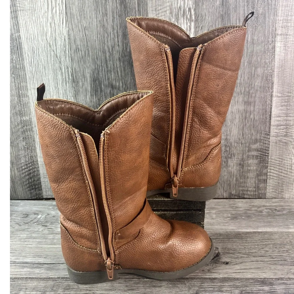 OshKosh Bgosh Lumi Toddler Girls Brown Pebbled Riding Boots Size 9M OF23R02H